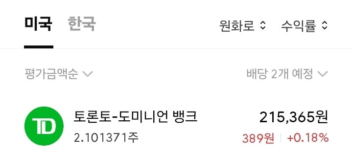  북미 금융 강자, 토론토 도미니온 은행(TD Bank)에 투자한 이유
