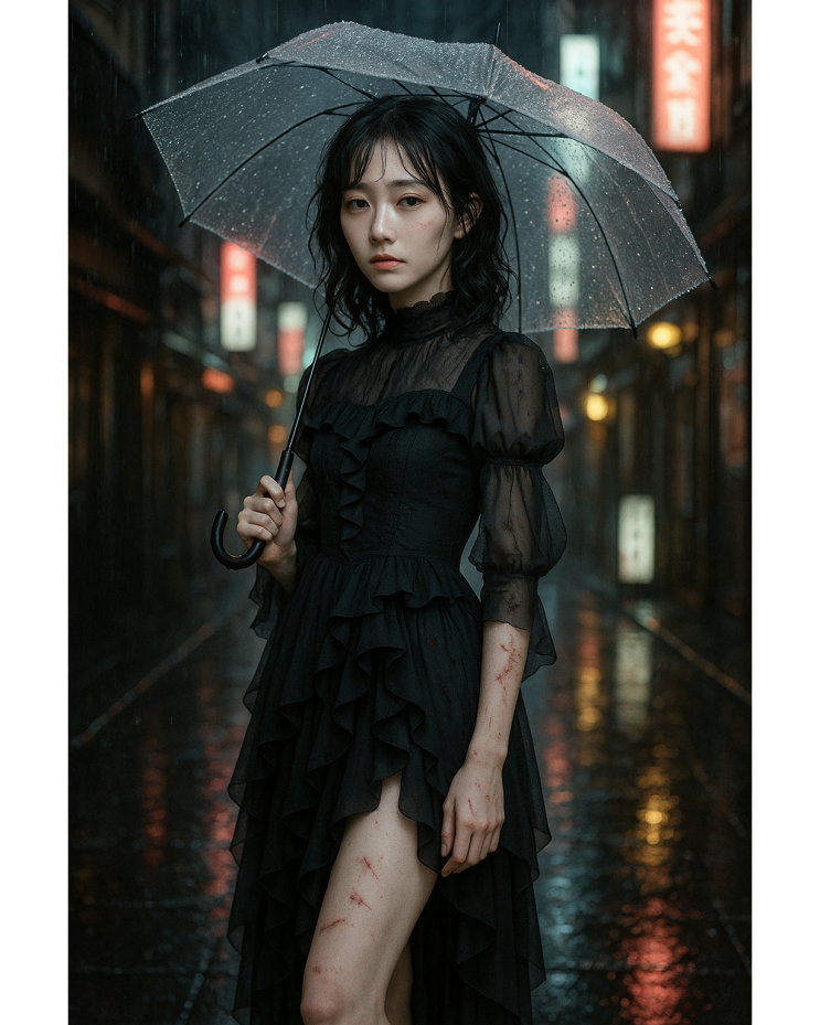  비 내리는 골목의 잔상 일러스트