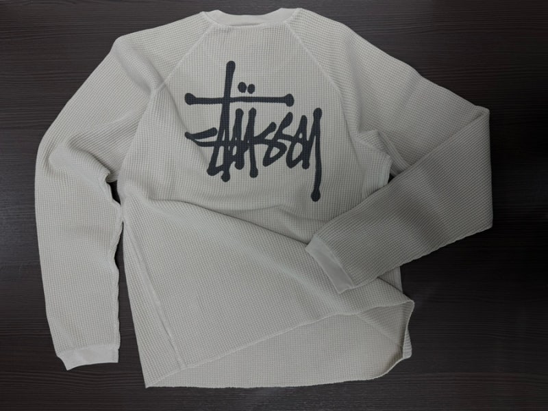 Stussy Raglan Thermal LS Crew_Bone(스투시 래글런 써멀 롱슬리브 크루_본)-M사이즈, 착샷, 세탁(건조기....