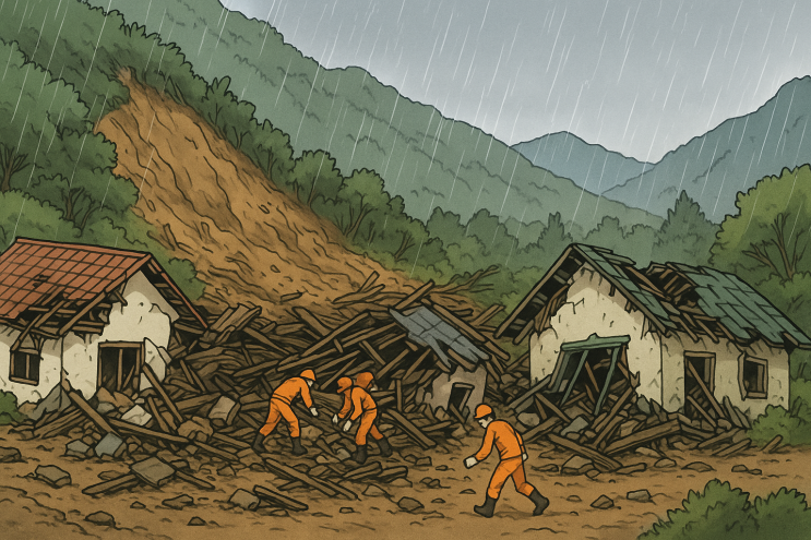 <b>가평 산사태</b>로 주택 붕괴...4명 매몰, 70대 여성 <b>사망</b>