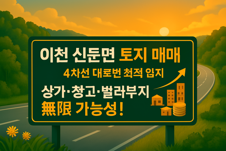   이천 신둔면 토지 매매: 4차선 대로변 최적 입지, 상가·창고·빌라부지 無限 가능성! 
