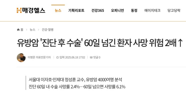  40. 진단 후 수술까지 걸리는 기간이 생존율에 미치는 영향