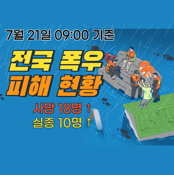 [속보] 전국 폭우 지역별 피해 상황 (7/21 09:00 기준) 사망... 