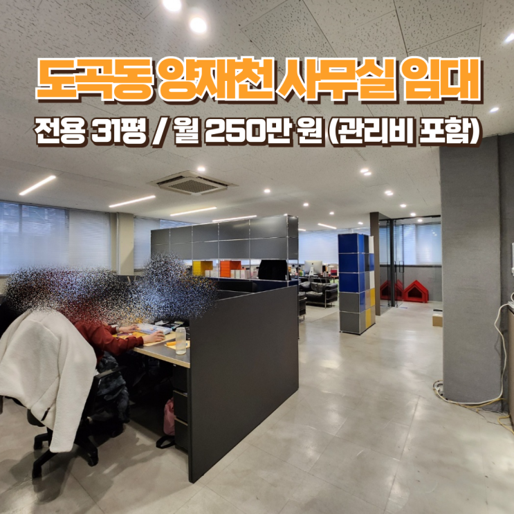  양재천 사무실 임대 역대급 가성비 단정한 모습의 오피스