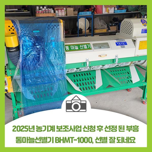  2025년 농기계 보조사업 신청 후 선정 된 부흥 통마늘선별기 BHMT-1000 모델 크기 선별 잘 되네요