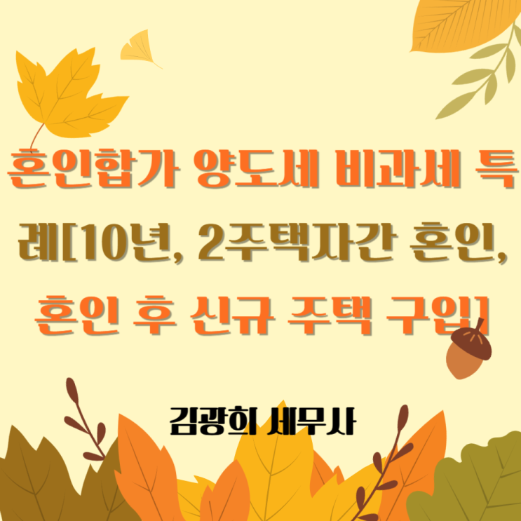  혼인합가 양도세 비과세 특례[10년, 2주택자간 혼인, 혼인 후 신규 주택 구입]
