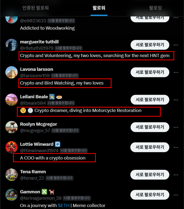  [트위터 X] 외국인 NFT 팔로워 퀄리티