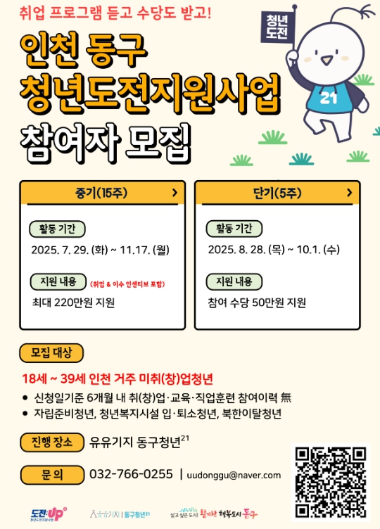 인천 동구, 청년도전지원사업 하반기 참여자 모집