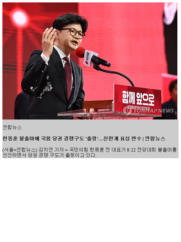 <b>한동훈</b> 불출마에 국힘 <b>당권 경쟁</b>구도 '출렁'…친한계 표심 변수