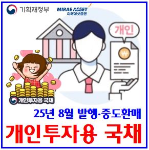  25년 8월 개인투자용 국채 (ft. 발행, 중도환매) : 청약기간방법, 해지, 표면가산금리, 수익률, 배정, 연간구매한도, 가입, 상환일, 미래에셋증권, 전용계좌