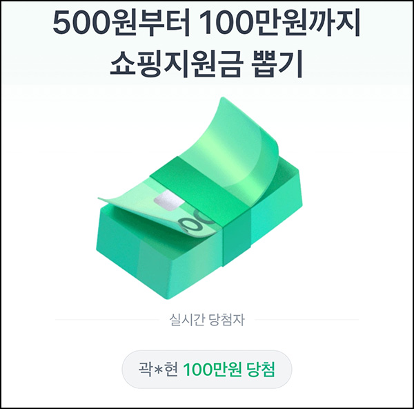  토스 쇼핑지원금 뽑기(랜덤~100만원)즉당