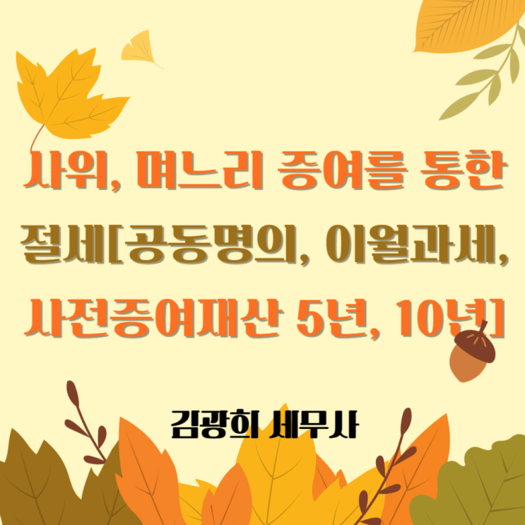  사위, 며느리 증여를 통한 절세[공동명의, 이월과세, 사전증여재산 5년, 10년]