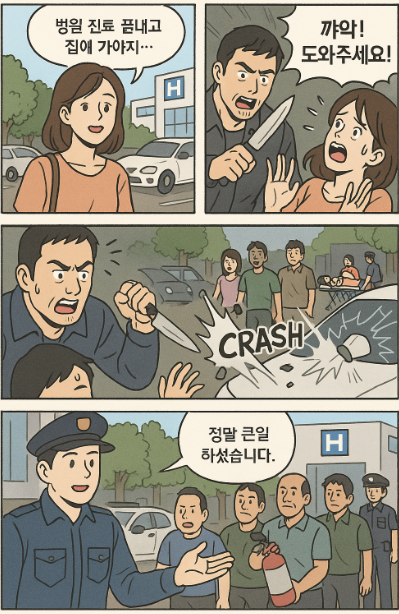  병원 주차장 "20대 여성 흉기 찔려" 수술실…시민들이 범인 제압