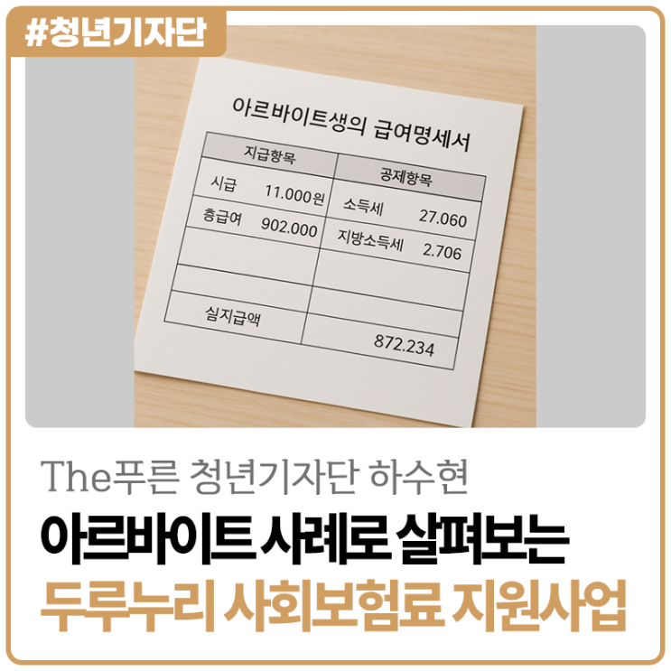 [2025년 The푸른 청년기자단 하수현] 고용보험과 국민연금으로 월급이 적다면? 두루누리 사회보험료 지원사업으로 도움받자!