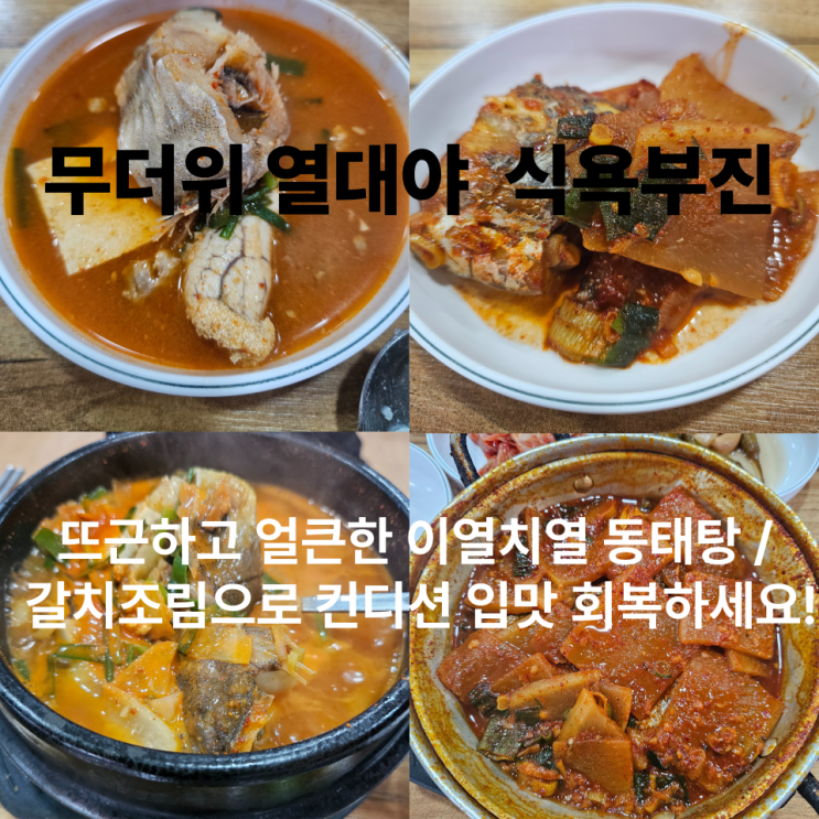  무더위 열대야 식욕부진 이열치열 용인 동해 양은이 동태 사랑 탕과 갈치조림 맛집 컨디션 입맛 회복