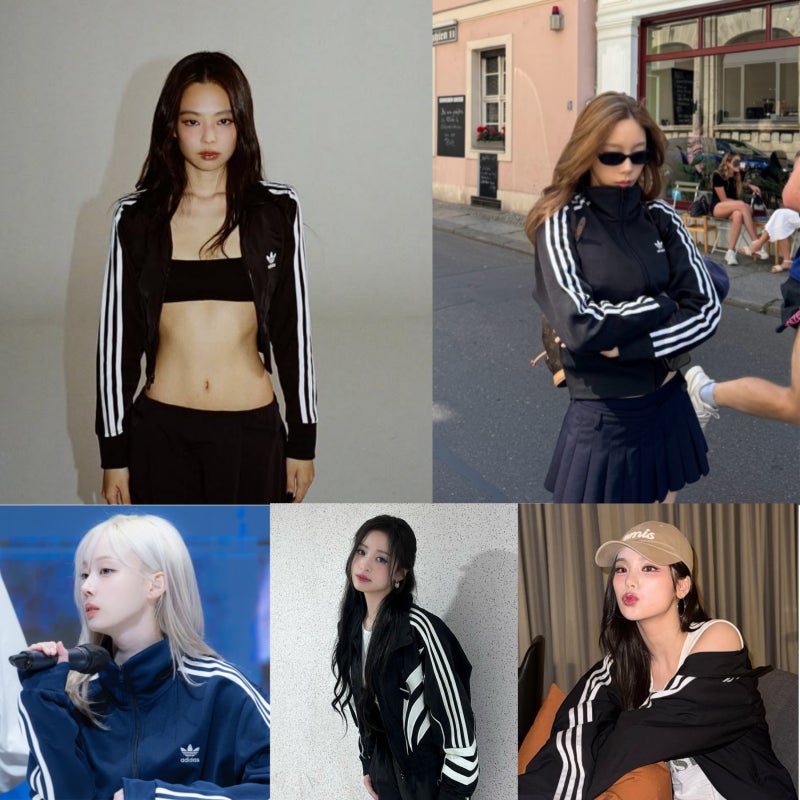 아디다스 져지 트랙탑 여자 연예인 코디 (블랙핑크 제니, 소녀시대 태연, 에스파 윈터, 베이....