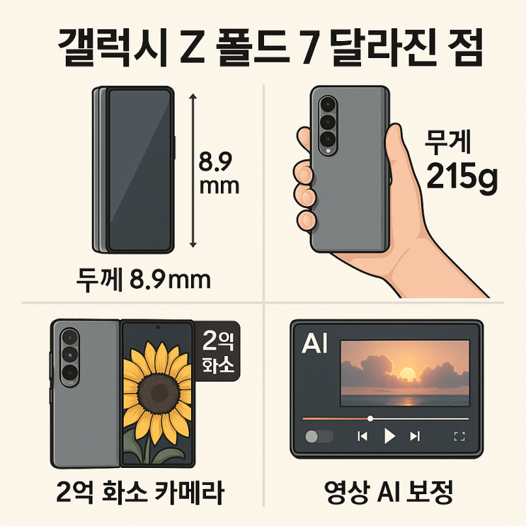  갤럭시 Z폴드7 스펙 총정리 (무게, 카메라 화소, S펜 대체, 2025)