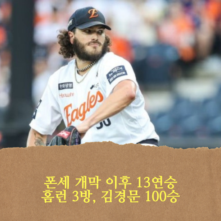 <b>한화</b> 이글스, <b>폰세</b> 팀 3<b>연패</b> 끊고 개막전 이후 13연승 질주