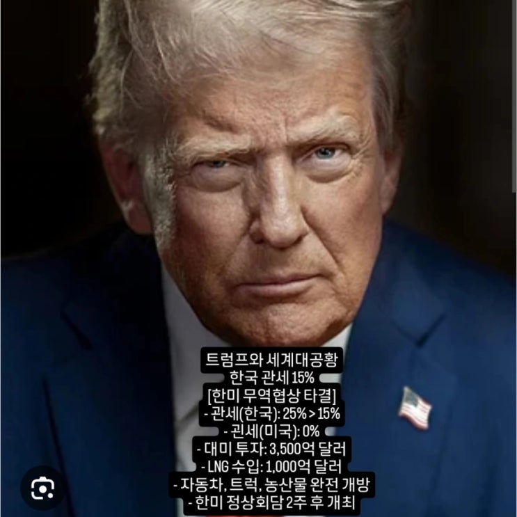 트럼프 관세전쟁, 한국 상호관세 25%→15% 대미 투자 3500억 달러 합의 속보