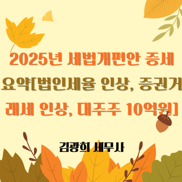  2025년 세제개편안, 개정안 증세 요약[법인세율 1%인상, 증권거래세 인상, 대주주 기준 10억원]