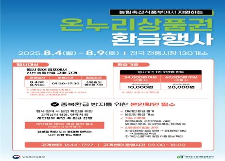 인천시, 여름철 전통시장 농축산물 온누리상품권 환급행사