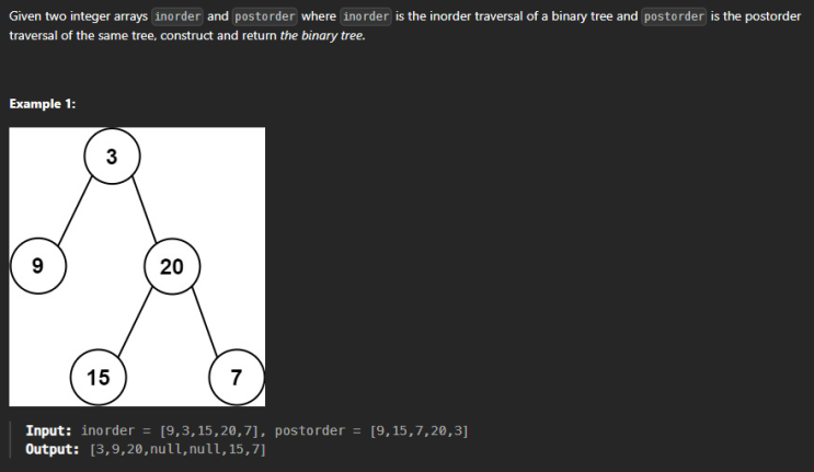  JAVA_LeetCode 106_Construct Binary Tree from Inorder and Postorder Traversal