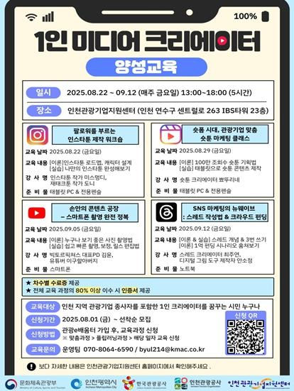 인천시,‘인천관광 1인 미디어 크리에이터 양성 교육’실시