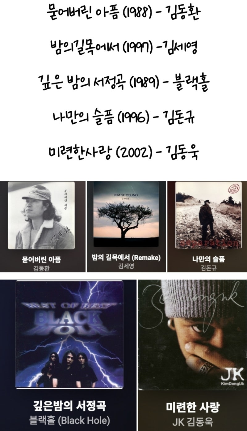 묻어버린 아픔- 김동환/ 밤의 길목에서 -김세영/ 깊은 밤의 서정곡- 블랙홀/ 나만의 슬픔- 김....