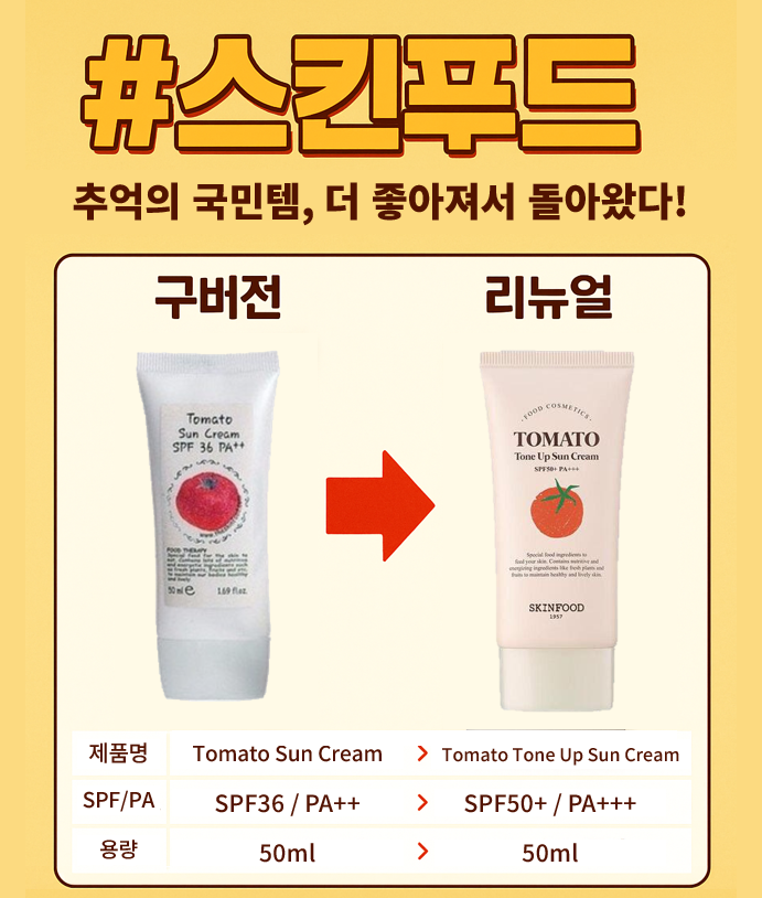돌아온 국민템! 스킨푸드 토마토 톤업 선크림 리뉴얼 후기