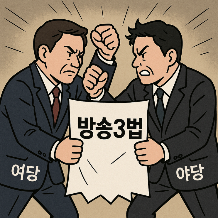방송법 3법 개정안으로 <b>여야 충돌</b>과 <b>필리버스터</b> 까지 시행