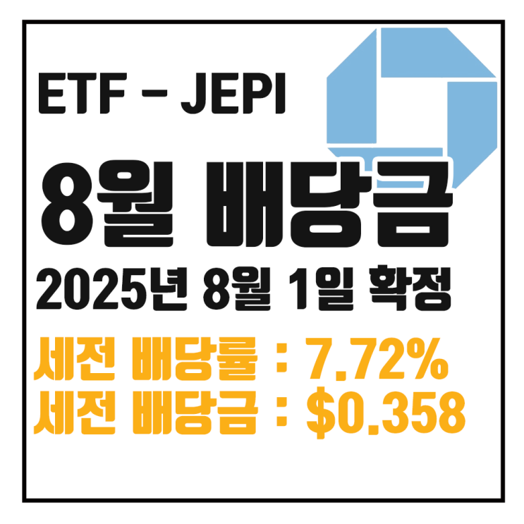  [ETF 배당] 25년 8월 JEPI 배당금 : 세전 7.72% $0.35772 / 세후 6.56% $0.30406