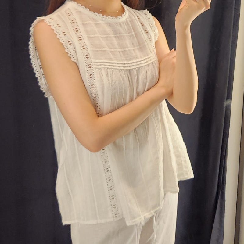 자라 ZARA 보트넥 슬림핏 티셔츠 펀칭 아일렛 민소매 블라우스
