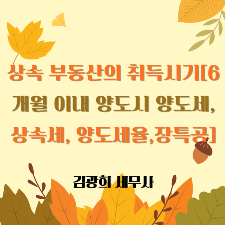  상속 부동산의 취득시기[6개월 이내 양도시 양도세, 상속세, 양도세율,장기보유특별공제율]
