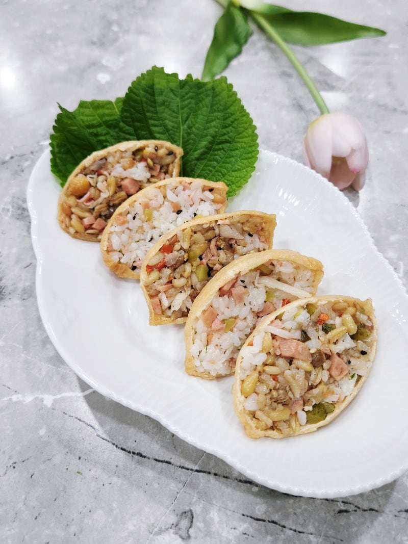 이민정 튀긴 게살 유부초밥 만들기 맛있게 크래미 토핑 유부초밥 스팸