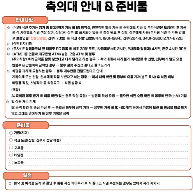  [결혼비용절약] 축의대 안내 & 준비물 안내문 양식 공유(미리캔버스) 및 도착시간