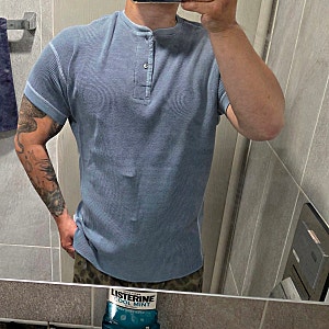 헤이스트 남자 헨리넥 티셔츠 후기 (Classic Thermal Knit Henley tea Blue)
