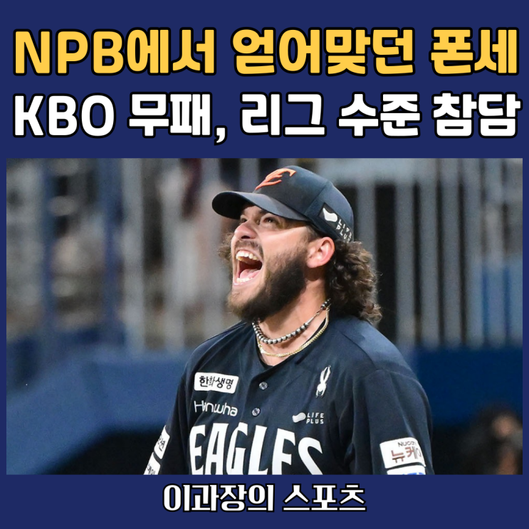 NPB에서 얻어맞던 <b>폰세</b>, <b>한화이글스</b>에선 무패? KBO리그 수준... 
