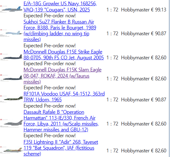  1:200 inflight 프리오더, 1:72 하비마스터 F-15K Slam Eagle 08-047 ROKAF (타우러스미사일) 프리오더