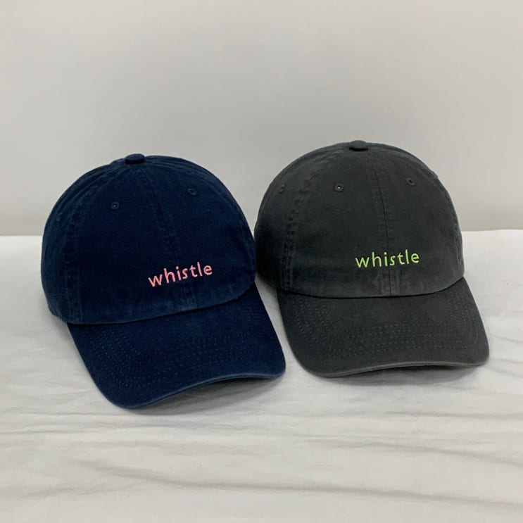  [굿즈 제작] 감성 워싱캡 모자 주문제작 - whistle 자수포인트로 완성도 UP!