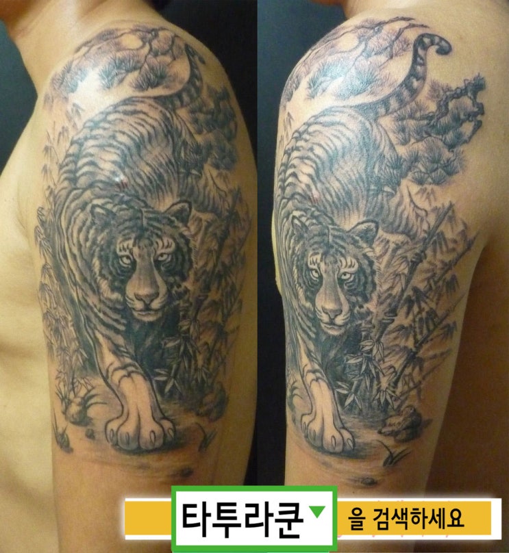 흔한 호랑이도안으로 작업한 흔하지 않은 반팔 호랑이문신-02 [홍대타투라]