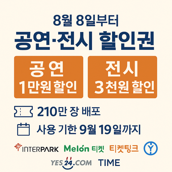  공연·전시 할인권 선착순 지급, 예스24티켓 멜론티켓 인터파크 티켓링크
