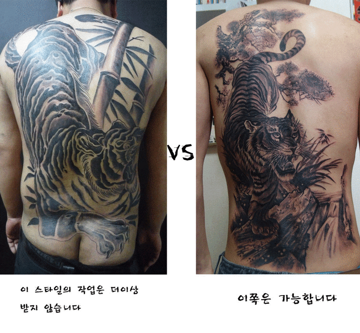  동일인이 작업한 "다른 가격의 호랑이"등판 이레즈미 문신입니다.(문신가격차이)[홍대타투라] 2013. 9. 6. 11:42