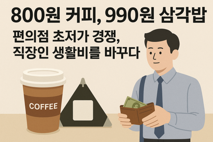  800원 커피, 990원 삼각김밥 편의점 초저가 경쟁, 직장인 생활비를 바꾸다