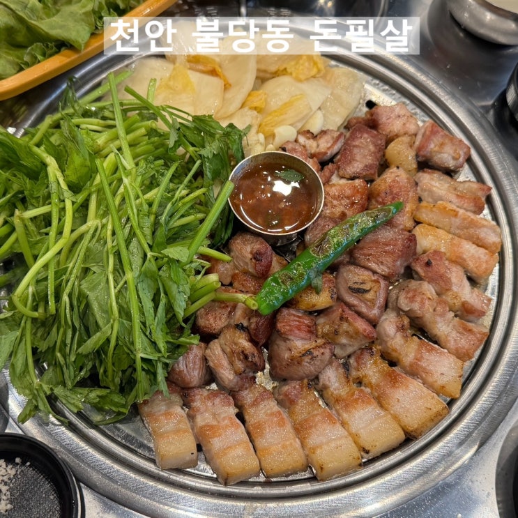  직접 구워주는 천안 불당동 삼겹살 맛집 돈필살 미나리까지 듬뿍