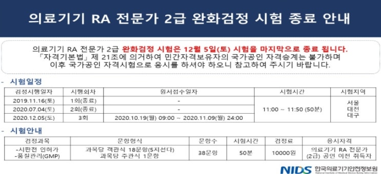  의료기기 RA전문가 자격시험 최초시행, 합격률