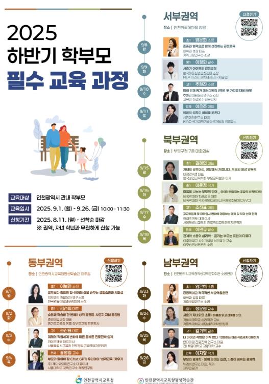 인천광역시교육청평생학습관, 하반기 학부모 필수 교육과정 학습자 모집