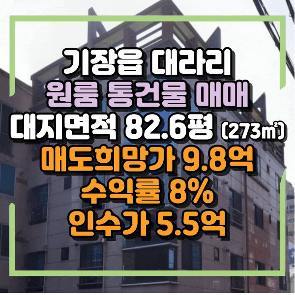  기장 원룸통건물매매, 전체 투룸으로 구성된 세입자 선호도 높은 건물 매매, 기장읍 대라리 공실없는 수익률 8%대 관리 잘 된 단독주택 용도 건물 매매