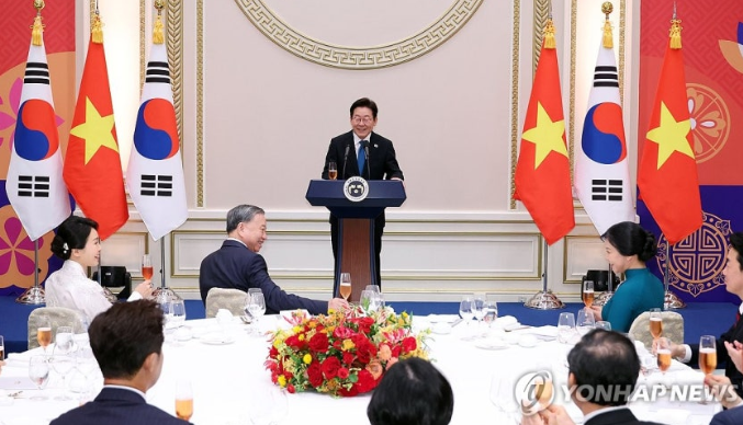  이재명 대통령, 베트남 럼 서기장 초청 첫 국빈 만찬