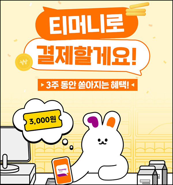  티머니 결제 페이백 이벤트(3천원 페이백 3만명)추첨~08.31
