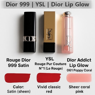 립스틱 3종 리뷰 [ 디올 999 사틴 | YSL(입생로랑) 루즈 꾸뛰르 | 디올 립글로즈 ]